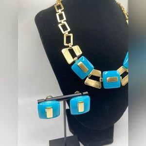 Blue & Gold Necklace with Matching Earrings.